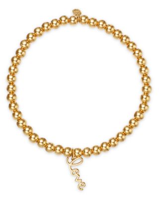 14K Yellow Gold Pure Love Script Beaded Stretch Bracelet