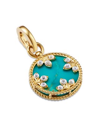 18K Yellow Gold Venetian Princess Medallion Turquoise & Diamond Pendant