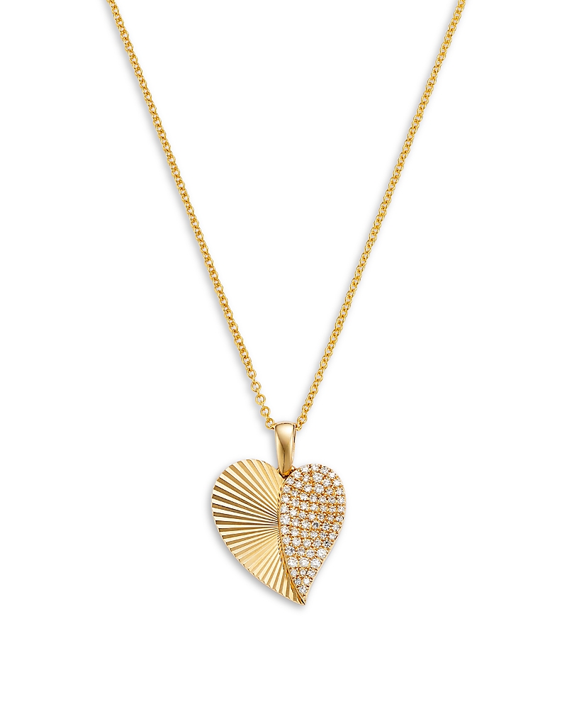 Bloomingdale's Fine Collection Diamond Pave Sunray Heart Pendant Necklace in 14K Yellow Gold, 0.25 tcw