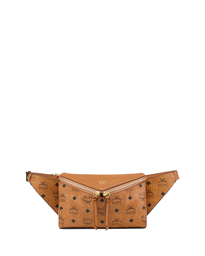 Mcm Diamond 3d Visetos Faux Leather Belt Bag In Cognac