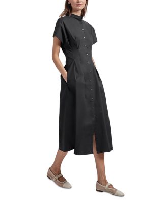 Stand Collar Button Front Midi Dress