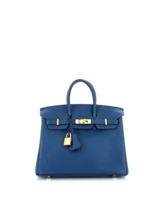 Pre-Owned Hermes Birkin 25 Handbag Blue Swift with Gold Hardware
