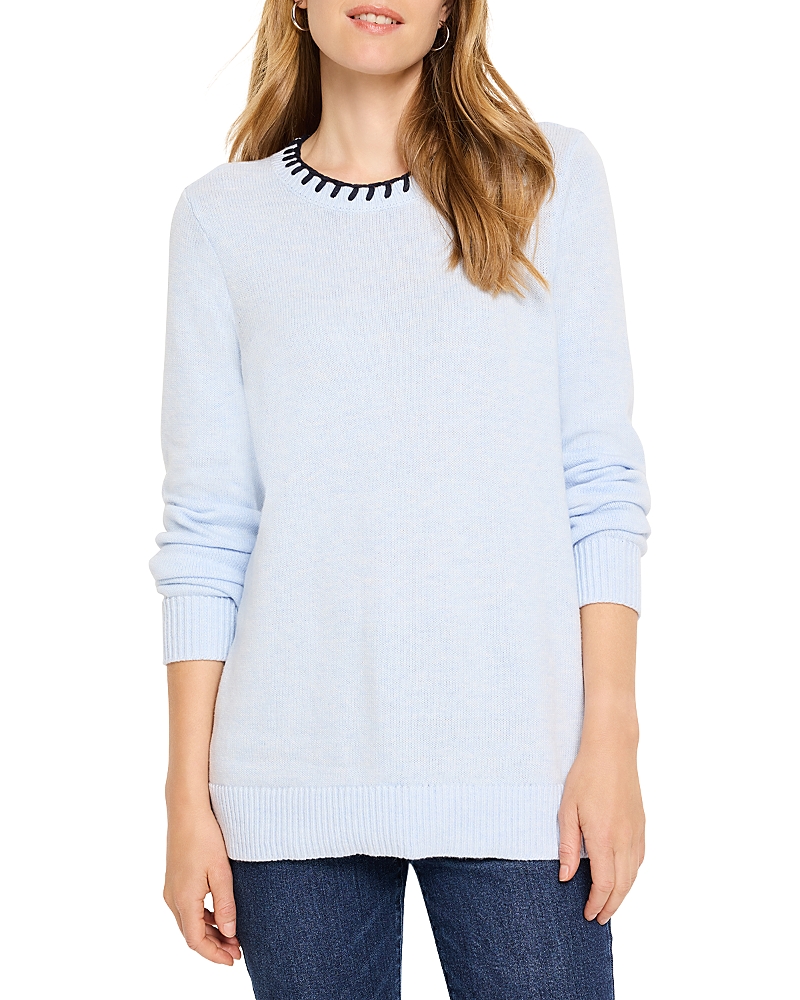 Nic + Zoe Nic+zoe Blanket Stitch Cotton Blend Sweater In Blue Multi