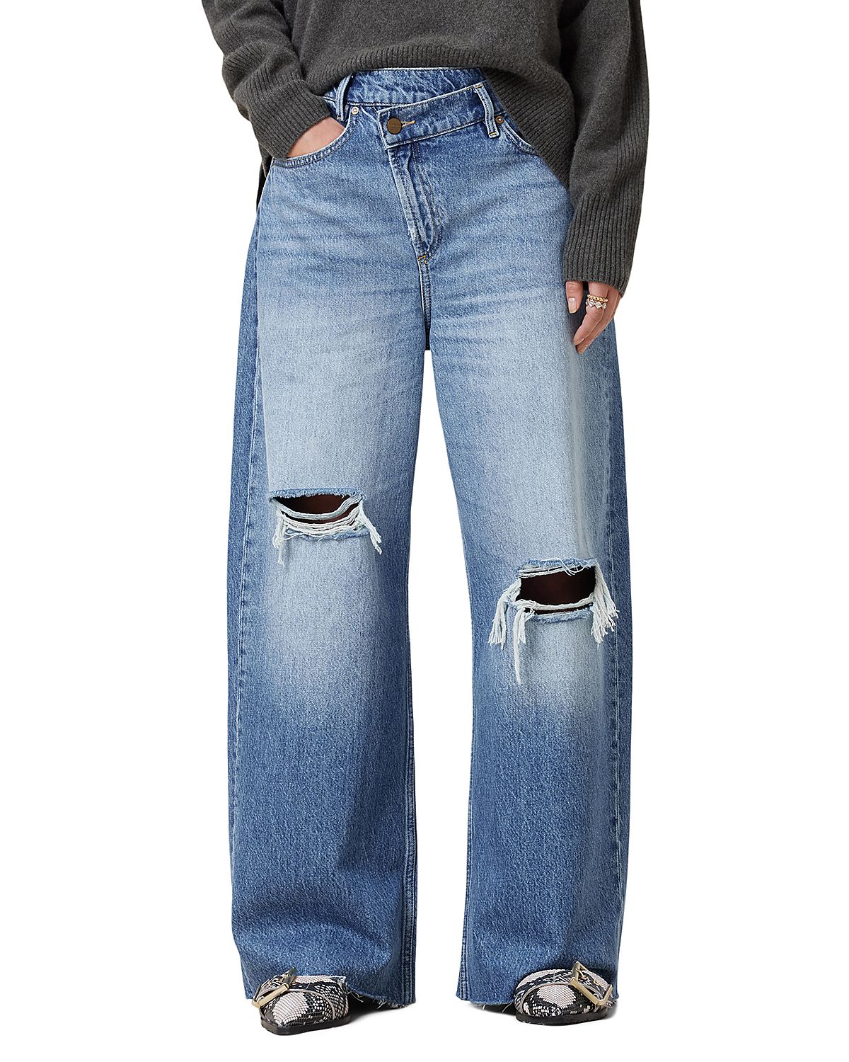 Allsaints Aki Crossover High Rise Wide Leg Jeans
