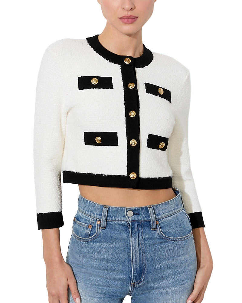 Shop Alice And Olivia Claira Cardigan In Soft White Black