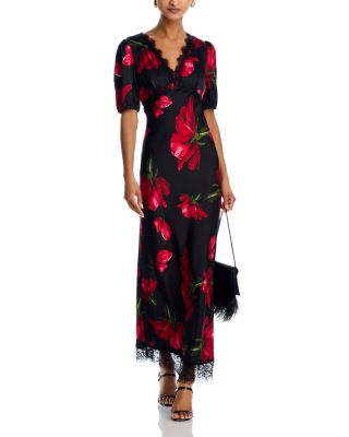 Rose Print Lace Trim Maxi Dress - Exclusive