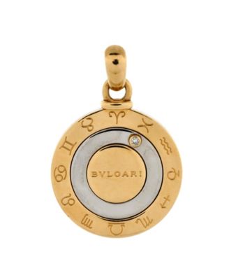 Pre-Owned Bvlgari 12 Months Horoscope Movable Round Pendant Charm 18K Gold and Stainless Steel with Diamond