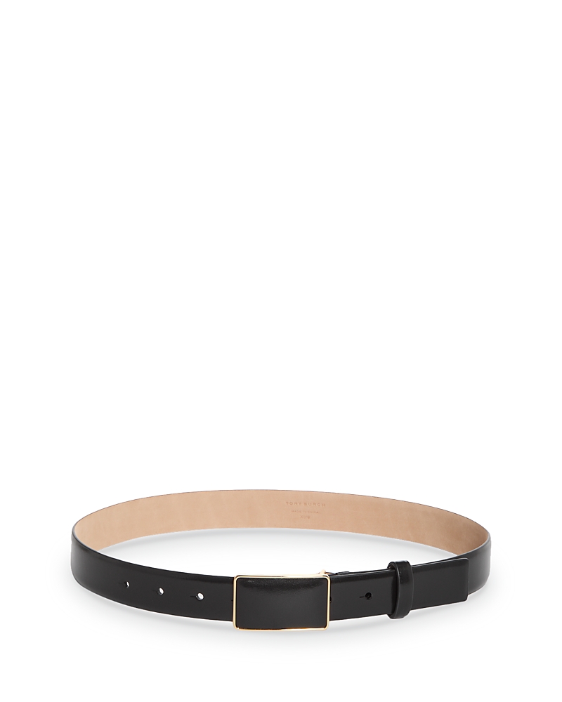 Shop Tory Burch Women's Plate Leather Belt In Black/gold