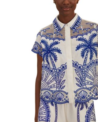 Blue Palm Trees Embroidered Shirt & Blue Palm Trees Embroidered Shorts