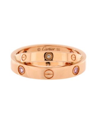 Pre-Owned Cartier Love Double Ring 18K Rose Gold with Pink Sapphires and Diamonds
