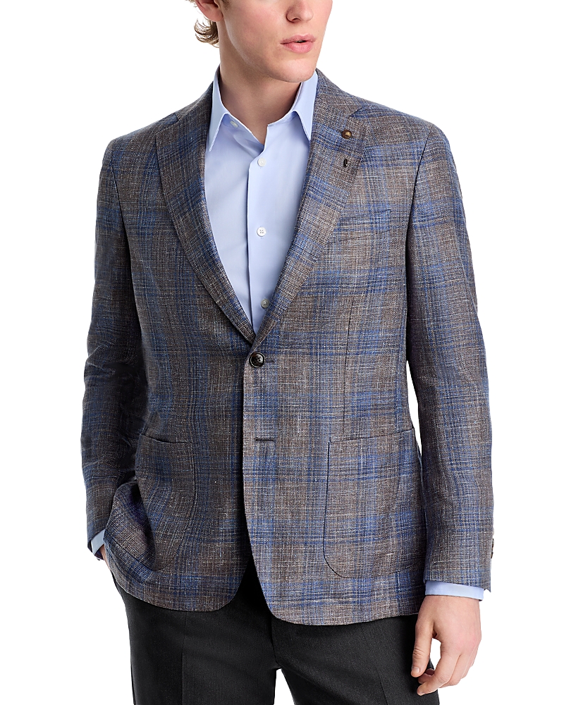 Peter Millar Dawson Regular Fit Plaid Soft Wool Silk Blend Jacket In Espresso
