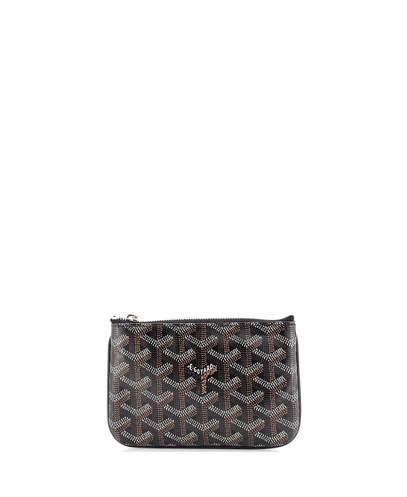 Pre-owned Pre-owned Goyard Goyard Mini Senat Zip Pouch Coated Canvas In Black/ Brown