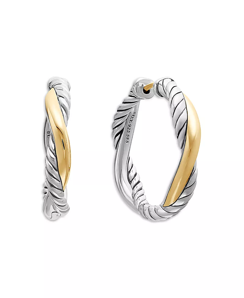 David Yurman Petite Infinity Hoop Earrings in Sterling Silver with 14K Yellow Gold