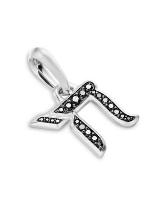 Sterling Silver Chai Amulet with Black Diamonds 