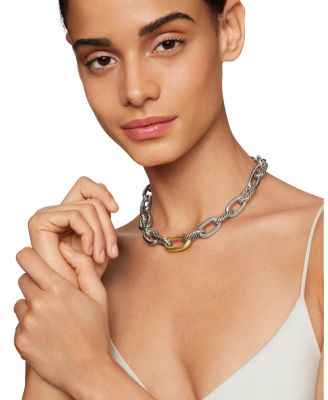 DY Madison&reg; Chain Necklace in Sterling Silver with 18K Yellow Gold, 13.5mm