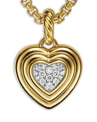 Puffy Heart Amulet in 18K Yellow Gold with Diamonds, 17mm