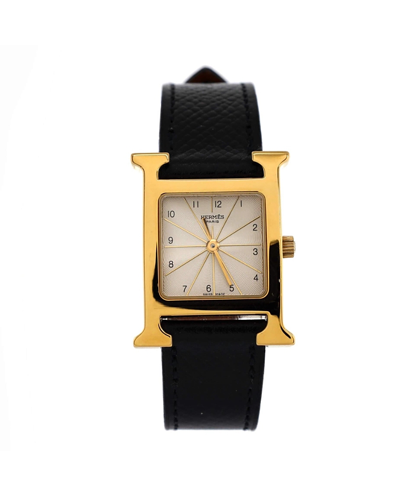 Pre-owned Pre-owned Hermes Hermes Hermes Heure H Quartz Watch In Plated Metal And Leather 21mm In Gold