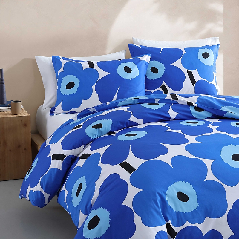 marimekko unikko 3 piece cotton percale duvet cover set, full queen