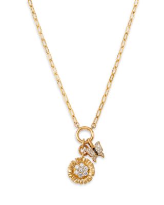 Bloomingdale's Fine Collection - Diamond Flower & Butterfly Charm Necklace in 14K Yellow Gold, 0.65 tcw