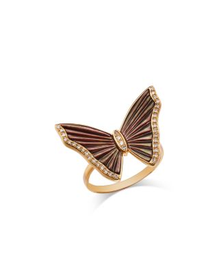 Bloomingdale's Fine Collection - Mother of Pearl & Diamond Butterfly Ring in 14K Yellow Gold