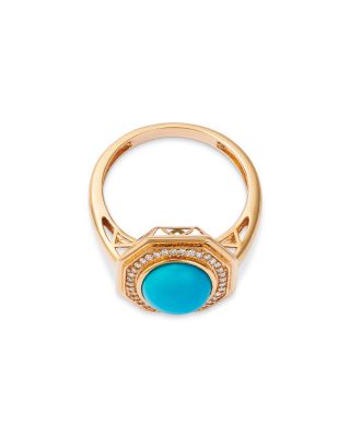 Turquoise & Diamond Halo Ring in 14K Yellow Gold