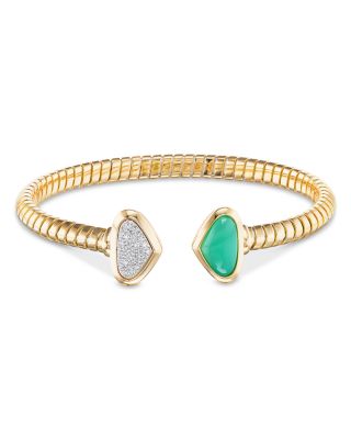 Marina B 18K Yellow Gold Trisolina Chrysoprase & Diamond Piccolo Castagna Cuff Bracelet
