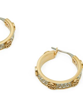 Miller Double T & Pav&eacute; Studded Small Hoop Earrings in Gold Tone Stainless Steel