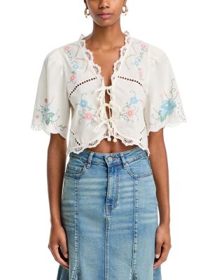 Vesna Embroidered Tie Front Top