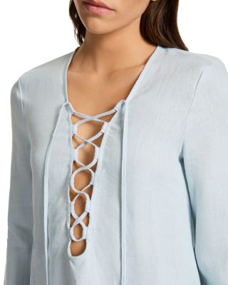 Linen Tie Front Mini Cover-Up Dress