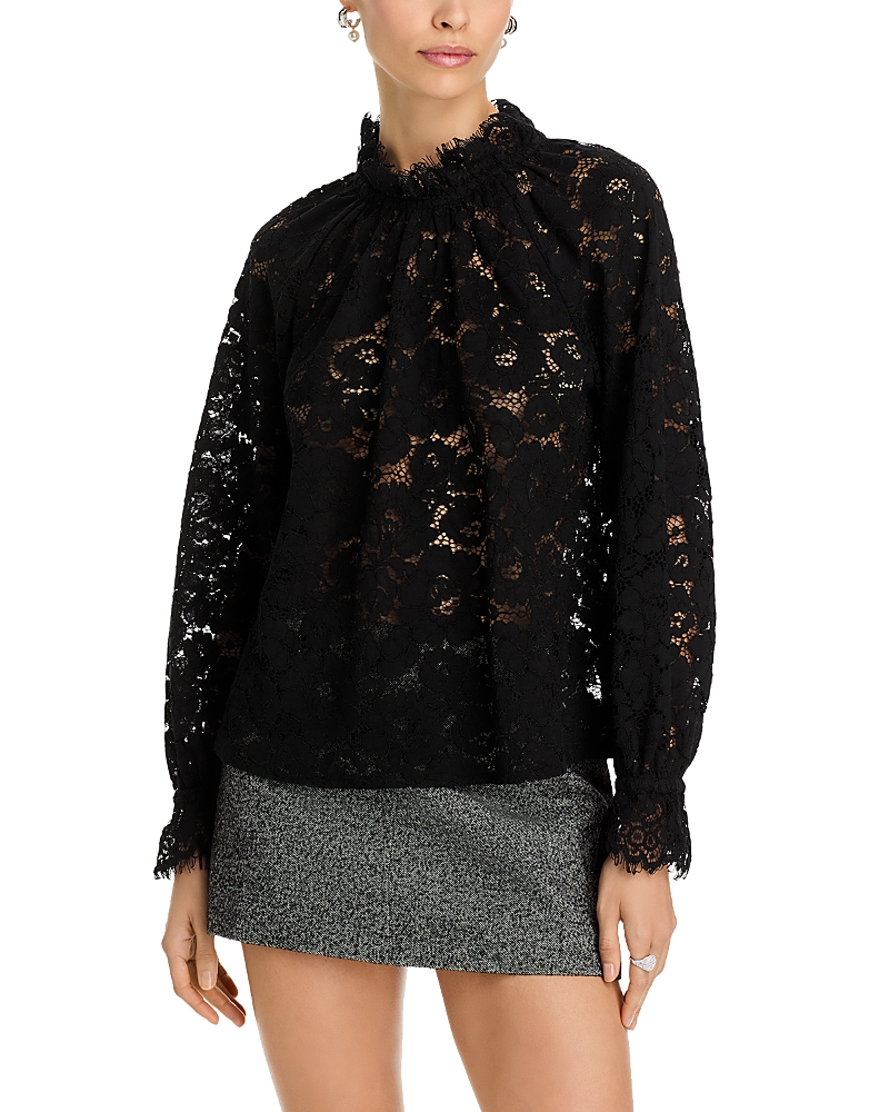 AQUA MOCKNECK LACE LONG SLEEVE TOP - EXCLUSIVE