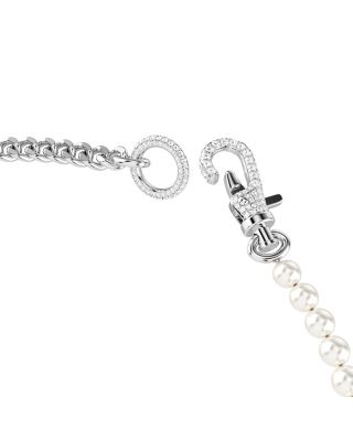 Dextera Crystal Pav&amp;eacute; &amp; Imitation Pearl Collar Necklace in Rhodium Plated, 18&amp;quot;