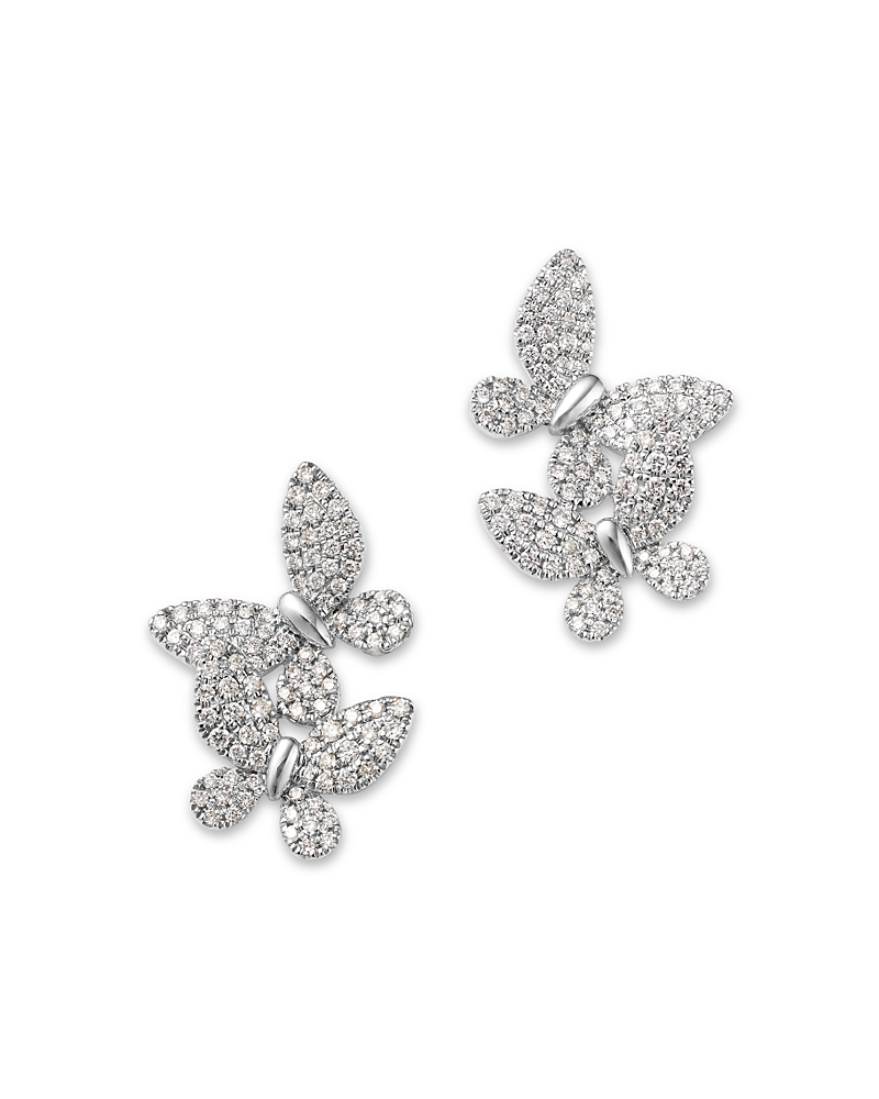 Bloomingdale's Fine Collection Diamond Butterfly Cluster Earrings In 14k White Gold, 0.90 Ct. T. W. In White