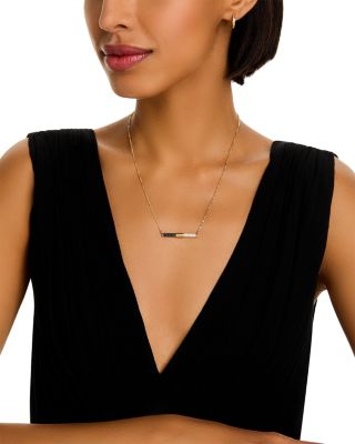 Black & White Diamond Bar Necklace in 14K Yellow Gold