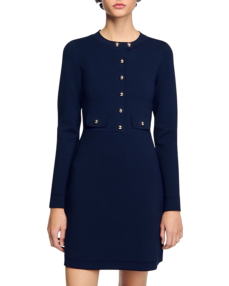 Sandro Short Button-up Knit Dress In Navy Blue | ModeSens Sandro Short Button-up Knit Dress In Navy Blue | ModeSens