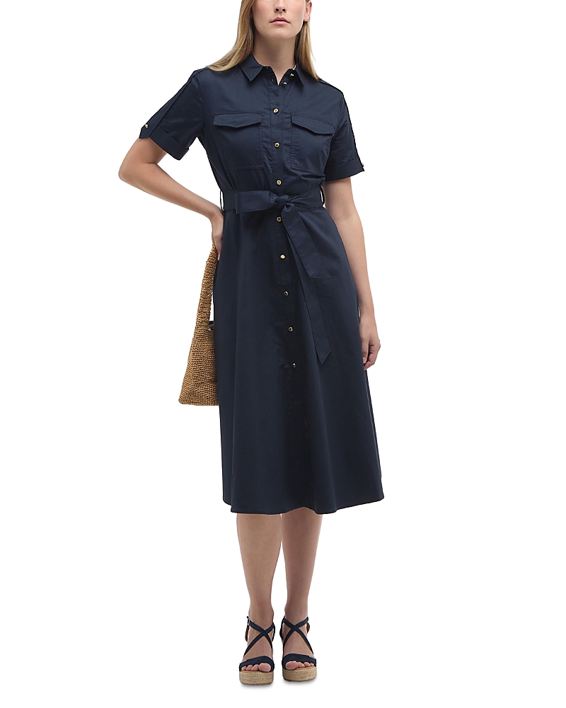 Barbour Ivy Short Sleeve Cotton Sateen Shirtdress In Dark Navy