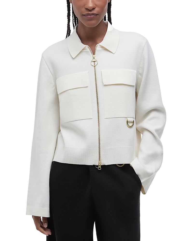 Barbour Alma D-ring Detail Cardigan In Ecru/oatmeal