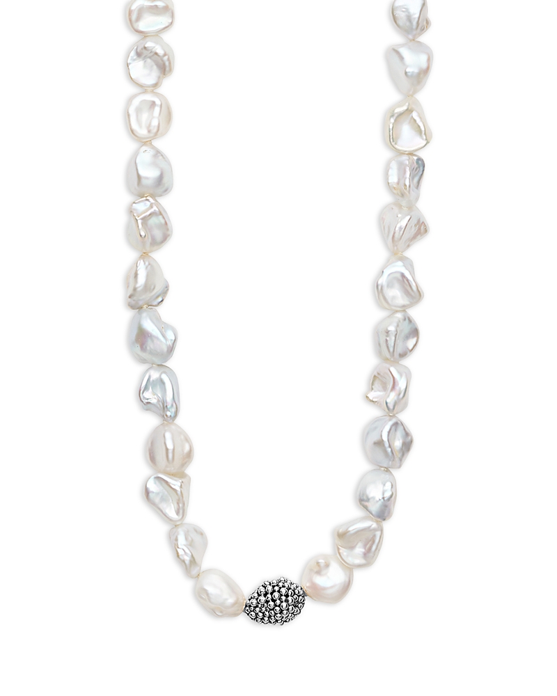 Lagos Sterling Silver Luna Keshi Pearl & Caviar Bead Long Strand Necklace, 34 In White/silver