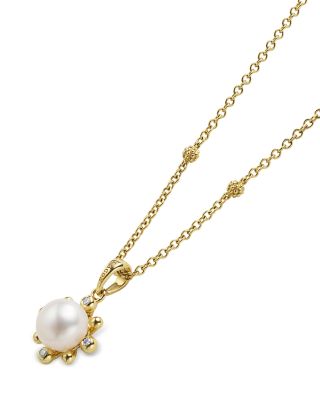 18K Yellow Gold Luna Cultured Pearl & Diamond Fleur Pendant Necklace, 16"-18"