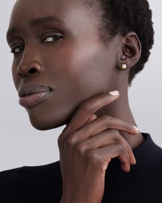 18K Yellow Gold Luna Cultured Pearl Fleur Stud Earrings