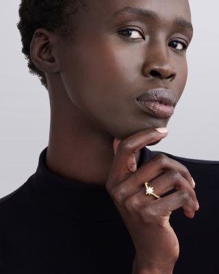 18K Yellow Gold Luna Cultured Pearl & Diamond Fleur Ring 