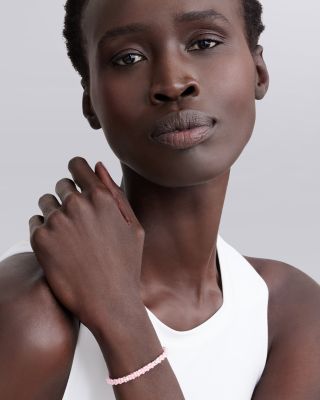 18K Yellow Gold & Sterling Silver Pink Caviar Ceramic Bead Bracelet