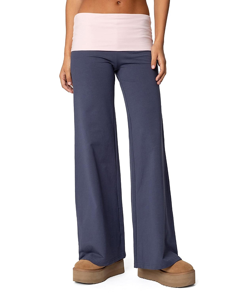 Edikted Wide Leg Contrast Fold Over Pants