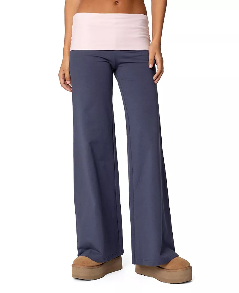 Edikted Wide Leg Contrast Fold Over Pants