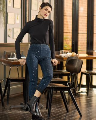 Studded High Rise Skinny Jeans in Indigo