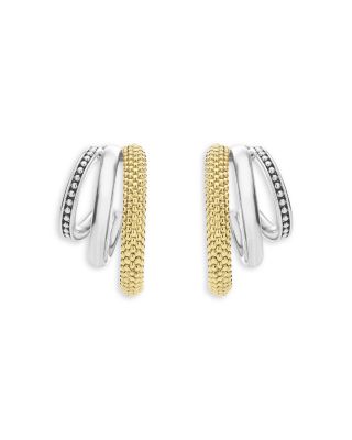 Two Tone Caviar Lux Three Ring Hoop Earrings