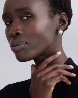 Sterling Silver Ceramic Pink Caviar Omega Clip Earrings