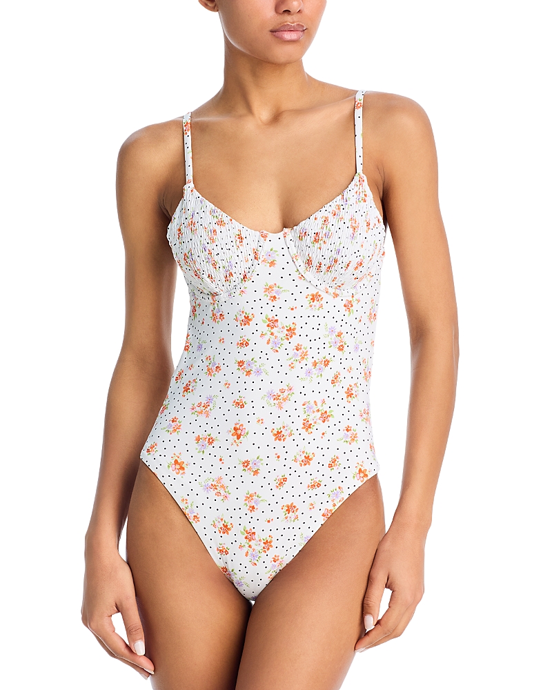 AQUA SMOCKED UNDERWIRE ONE PIECE SWIMSUIT - EXCLUSIVE