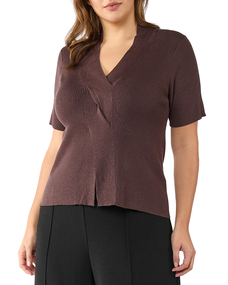 Estelle Plus Barony Twist Front Knit Top In Java