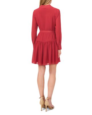 Long Sleeve Tiered Pleated Shirt Dress