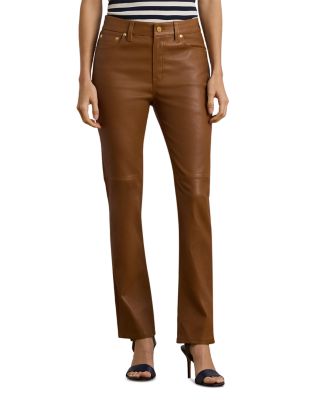 Ralph Lauren - High Rise Leather Straight Ankle Pant